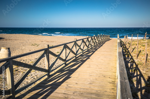 View across wooden footbridge, La Linea de la Concepcion, Costa photo