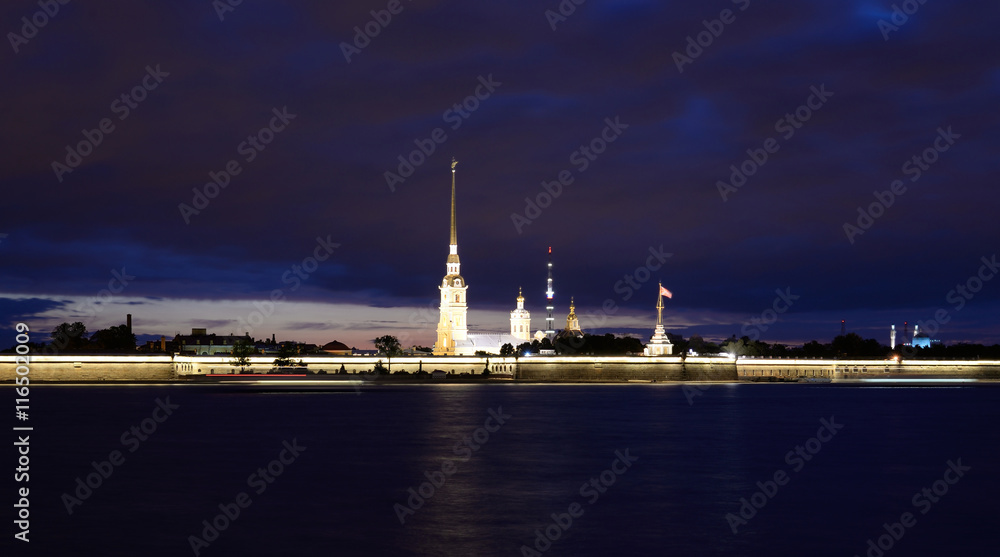 Peter and Paul Fortress at night. Peter and Paul Fortress at night.