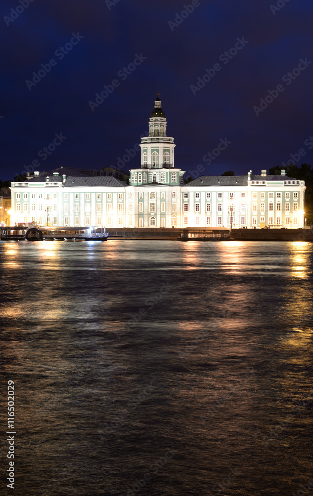 View of University Embankment at night. View of University Embankment at night.