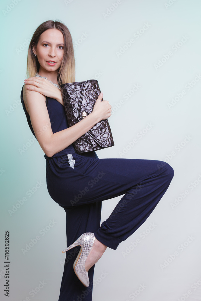 Elegant fashion woman with leather handbag Elegant fashion woman with leather handbag