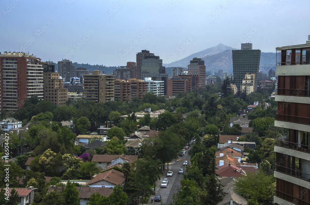 Modern apartment buildings and flats in downtown Santiago, Chile.