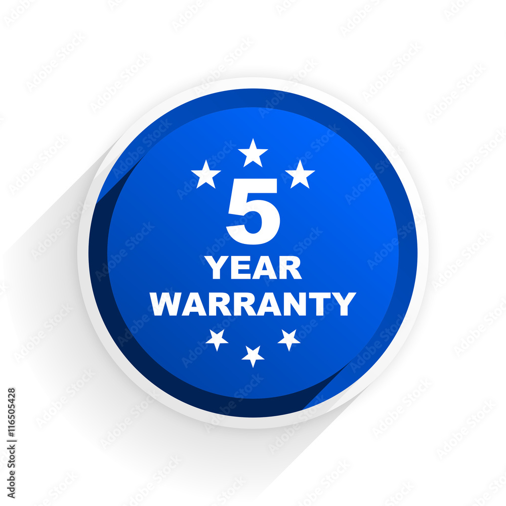 warranty guarantee 5 year flat icon with shadow on white background, blue modern design web element warranty guarantee 5 year flat icon with shadow on white background, blue modern design web element