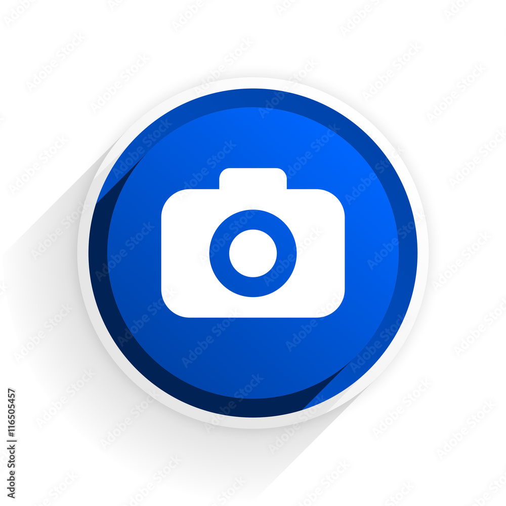 photo camera flat icon with shadow on white background, blue modern design web element photo camera flat icon with shadow on white background, blue modern design web element