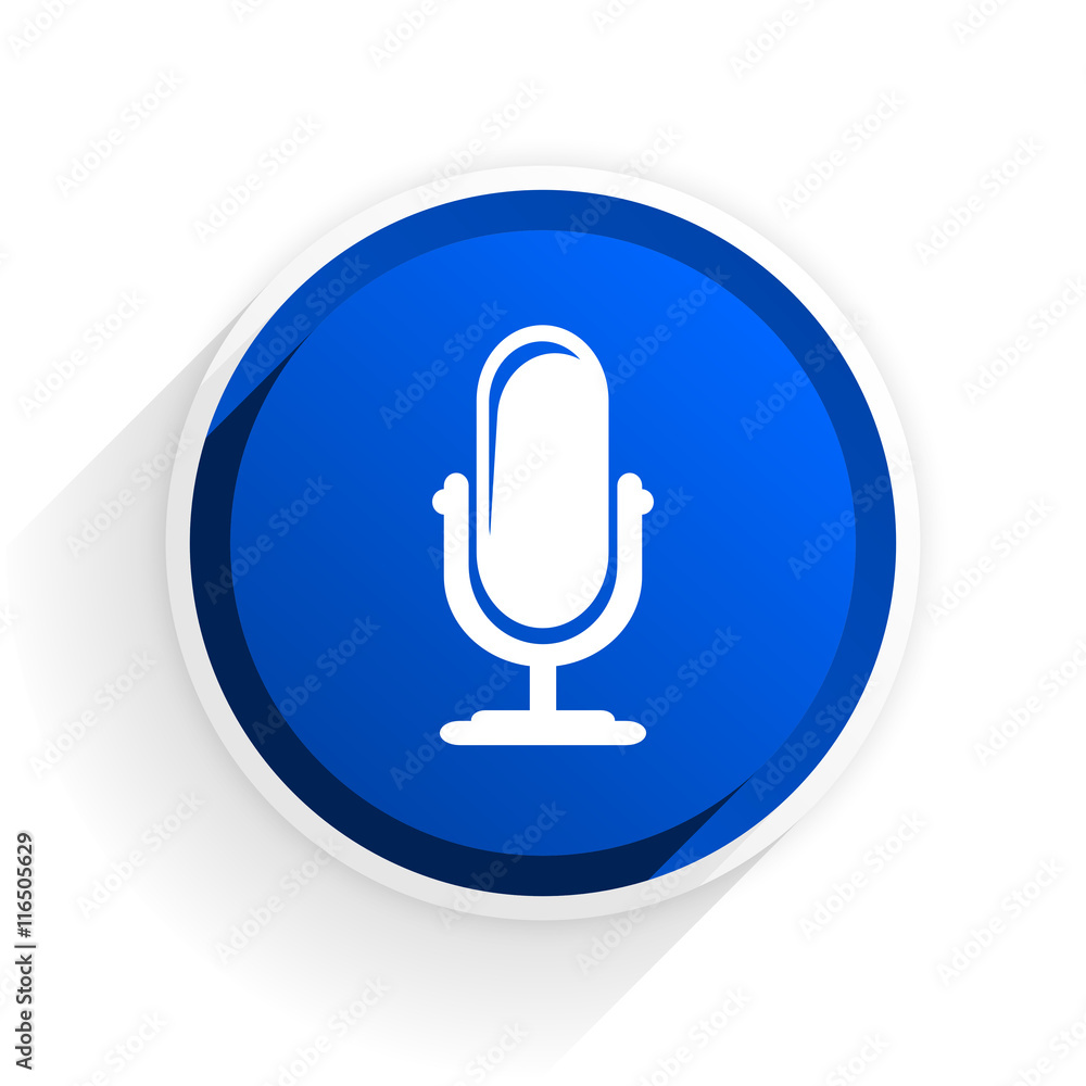 microphone flat icon with shadow on white background, blue modern design web element microphone flat icon with shadow on white background, blue modern design web element