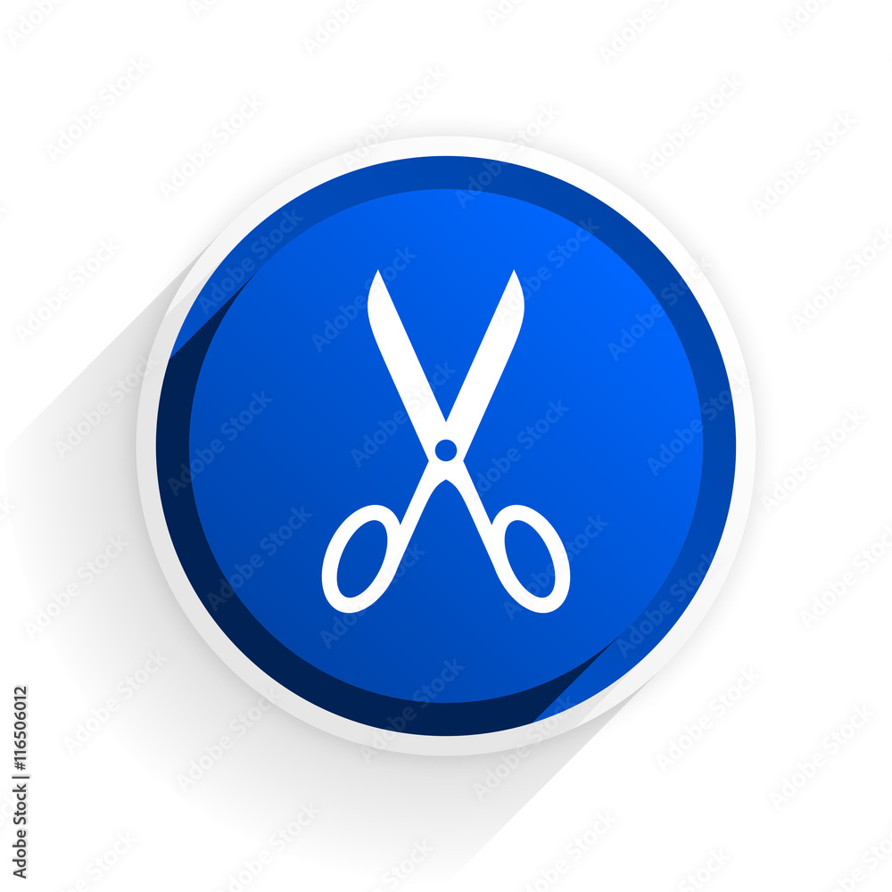 scissors flat icon with shadow on white background, blue modern design web element scissors flat icon with shadow on white background, blue modern design web element