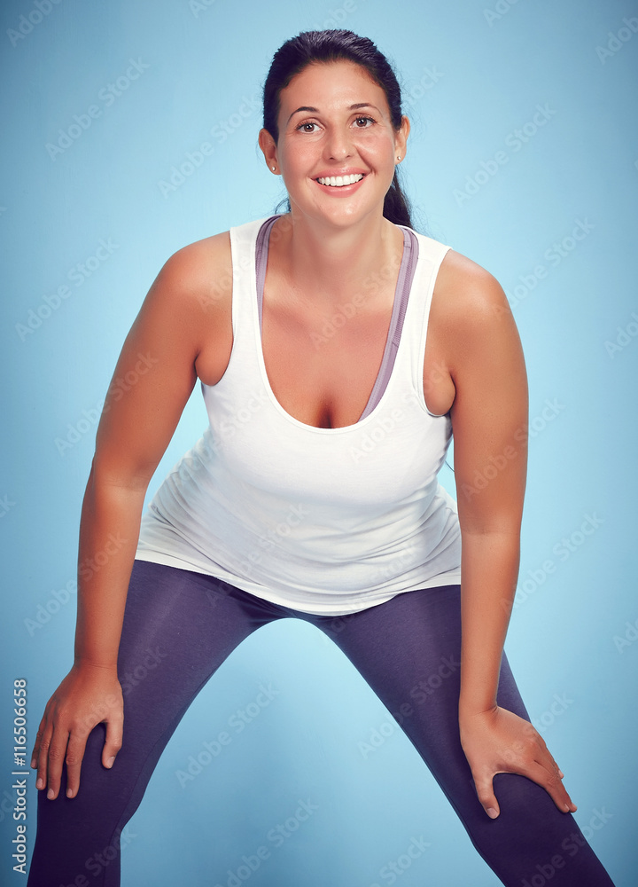 Happy Smiling Yoga Woman Stretching