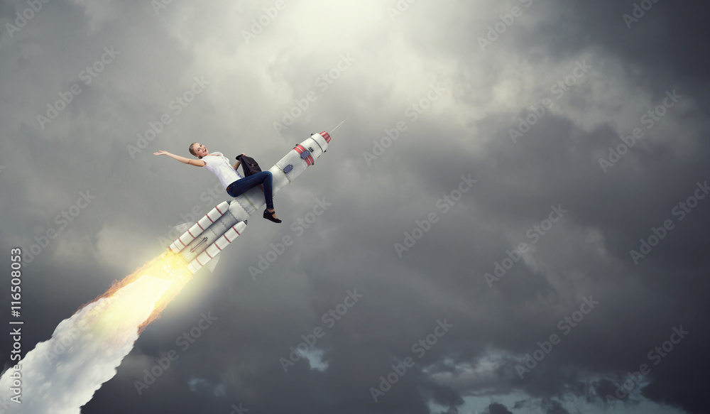 Woman riding missile . Mixed media Woman riding missile . Mixed media
