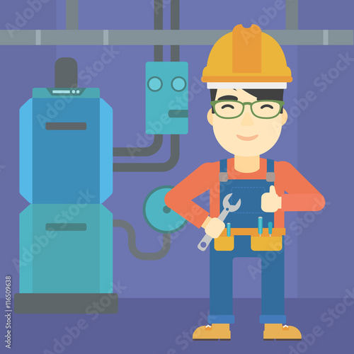 Cheerful repairer with spanner.