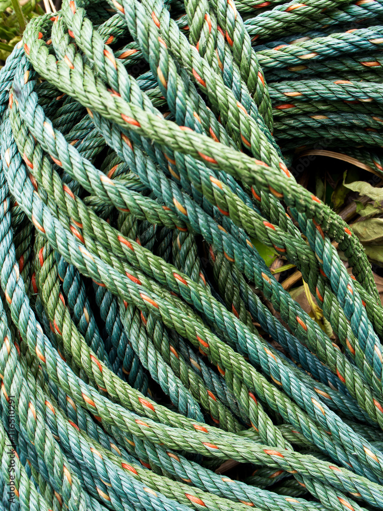 Roll bristly of green nylon rope