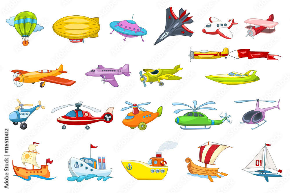 Obraz premium Vector set of air and water transport illustration