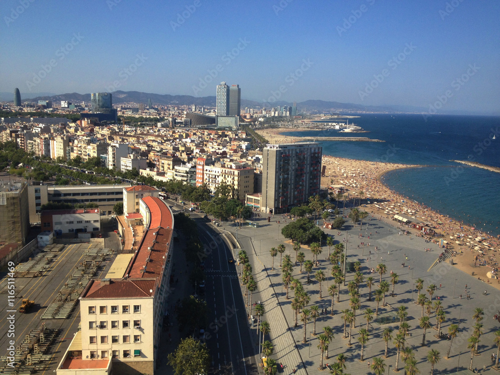 Barcelona city and beach view