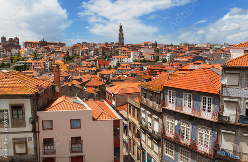 Colorful facades and roofs, historic centre view of Porto, Portugal.