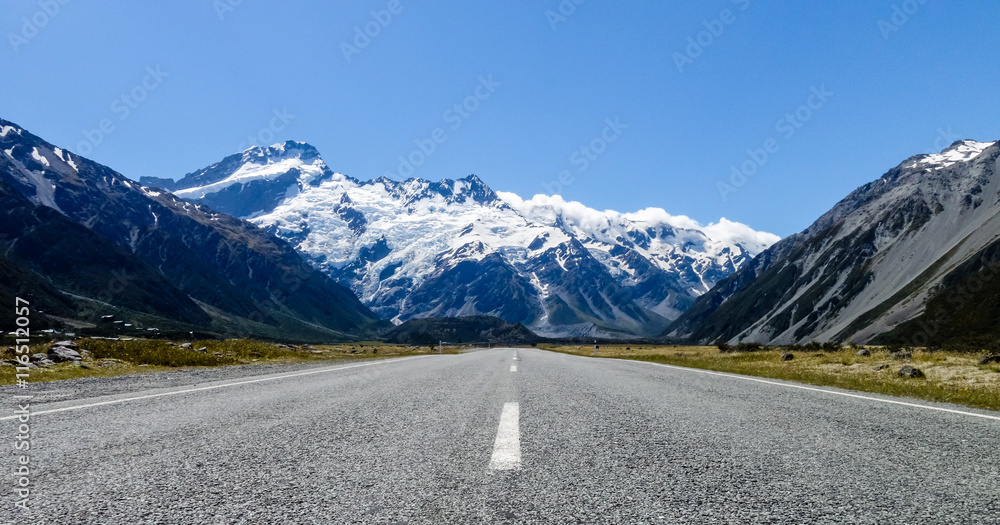 Panoramic road to Mount Cook