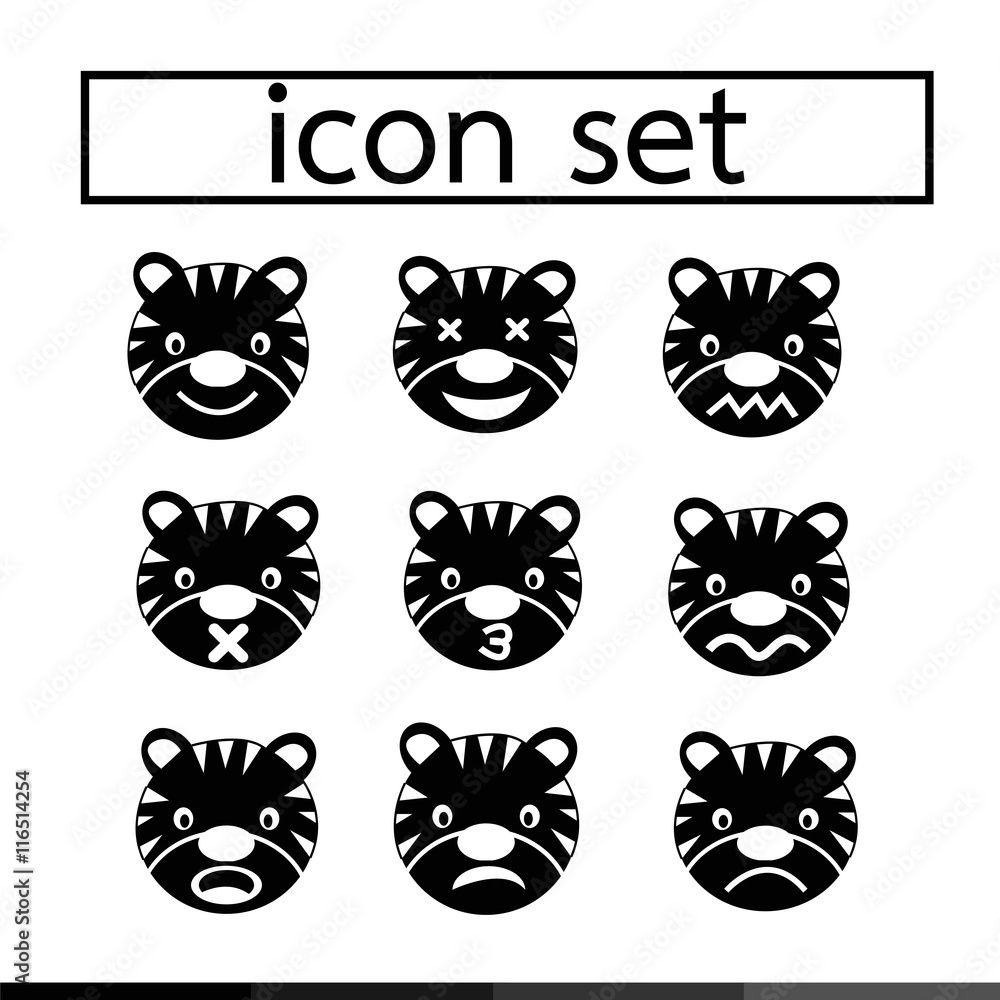 tiger emotion icon set illustration design