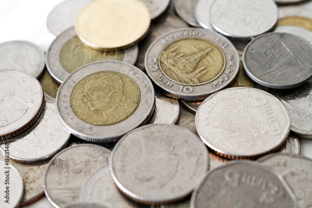 Baht Thai Coins / Baht Thai Coins Stacked Isolated On White Background. Baht Thai Coins / Baht Thai Coins Stacked Isolated On White Background.