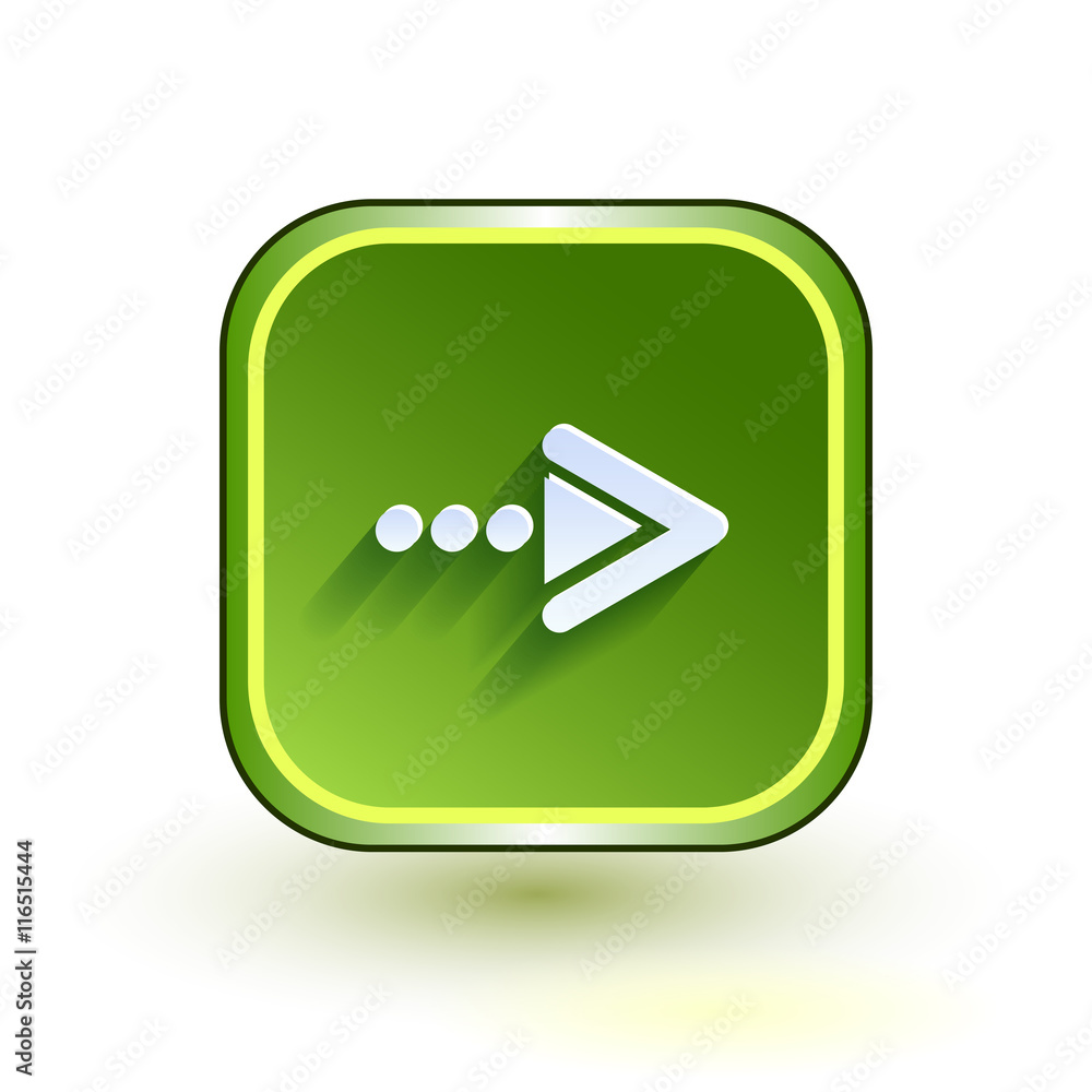Green web button with arrow right sign. Rounded square shape icon with ...