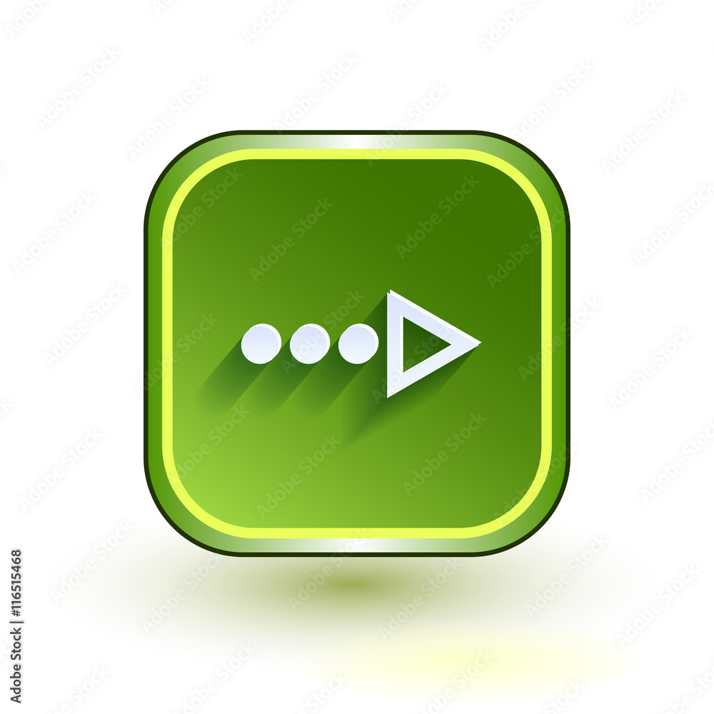 Green web button with arrow right sign. Rounded square shape icon with shadow on white background. Vector illustration. Green web button with arrow right sign. Rounded square shape icon with shadow on white background. Vector illustration.