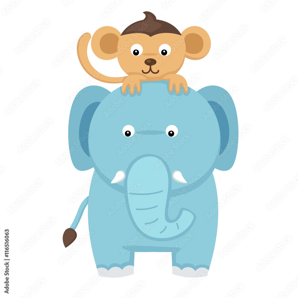 Naklejka premium illustration of isolated elephant with monkey