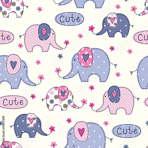 Seamless pattern with cute elephants