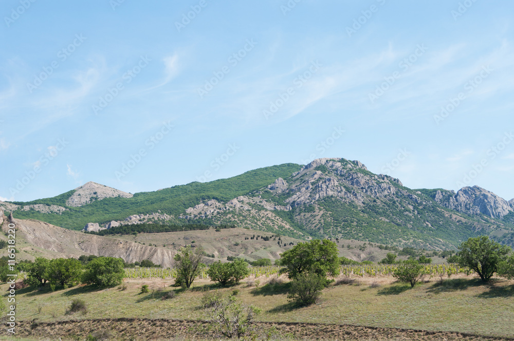  mountain range Echki-Dag, view from Sunny (Kozsky) valley, Crimea 