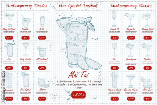 Back Drawing horisontal cocktail menu design