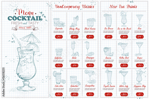Front Drawing horisontal cocktail menu