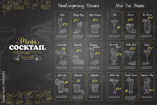Front Drawing horisontal cocktail menu design