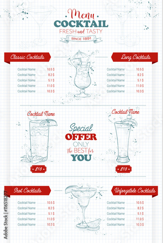 Drawing vertical cocktail menu design
