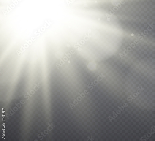 White light effect sunlight, beams on transparent background. 