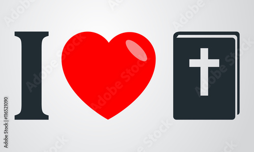 Icono plano i love biblia en fondo degradado