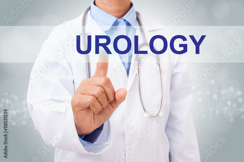 Doctor hand touching urology sign on virtual screen. medical concept