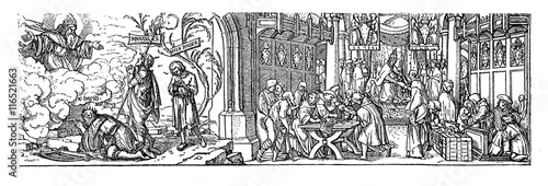 Slika na platnu Woodcut, true and false absolution from sins, against the catholic practice of