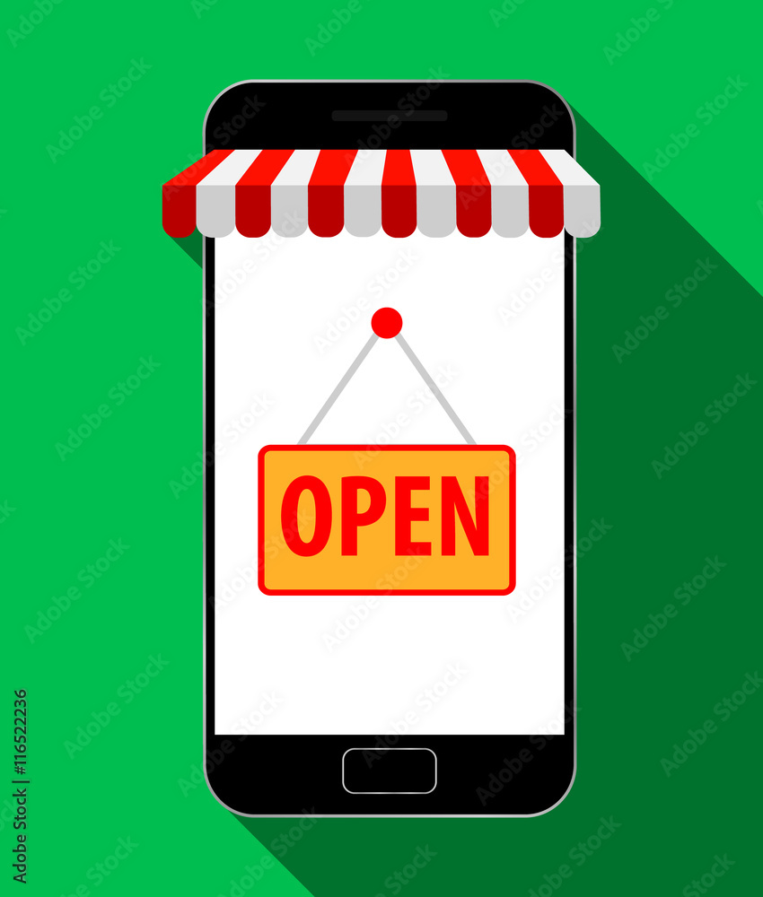 Mobile store concept, online shopping. Vector illustration. Mobile store concept, online shopping. Vector illustration.