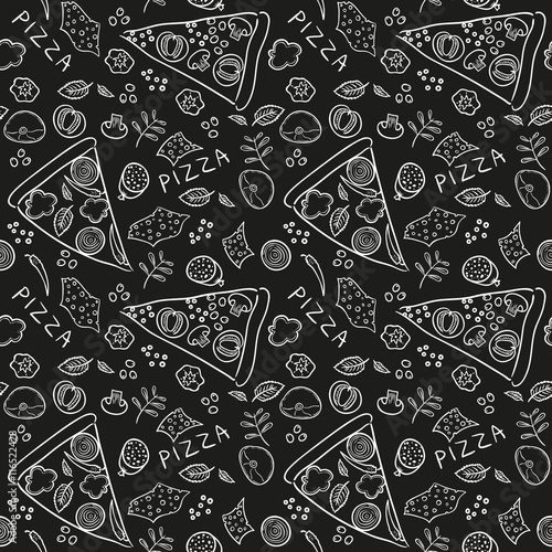 Pizza ingredients - black board seamless pattern