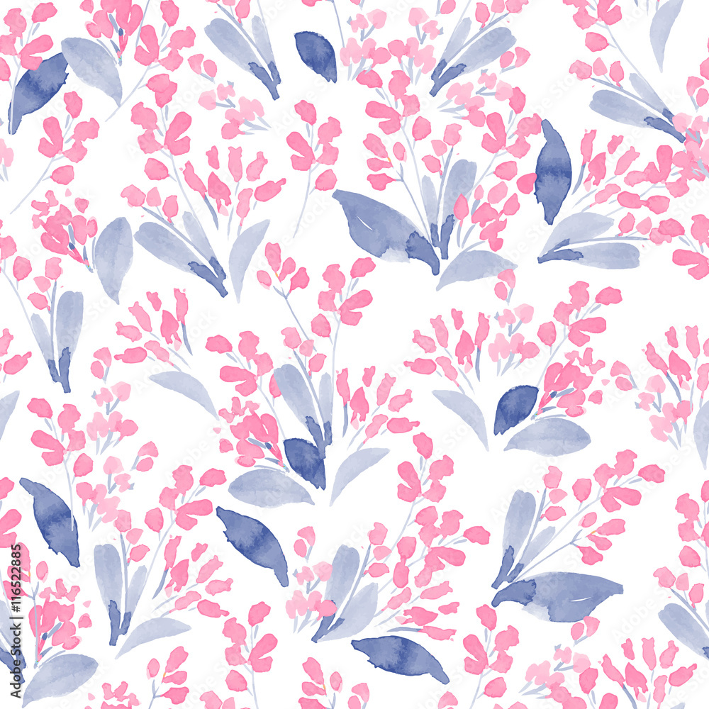 Watercolor flowers colorful seamless pattern. Vector illustration