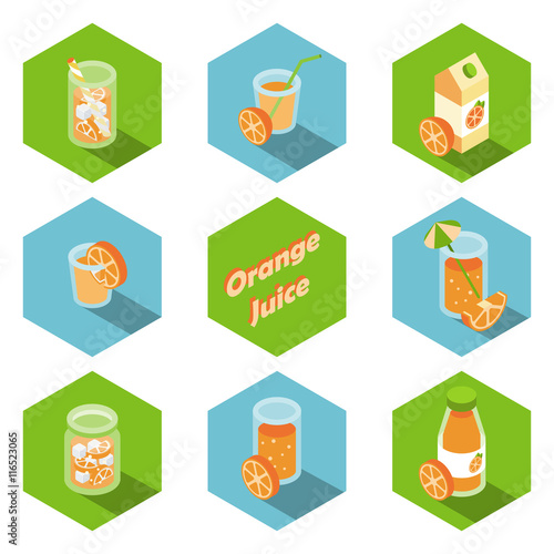 Isometric drinks and beverages icons in flat design