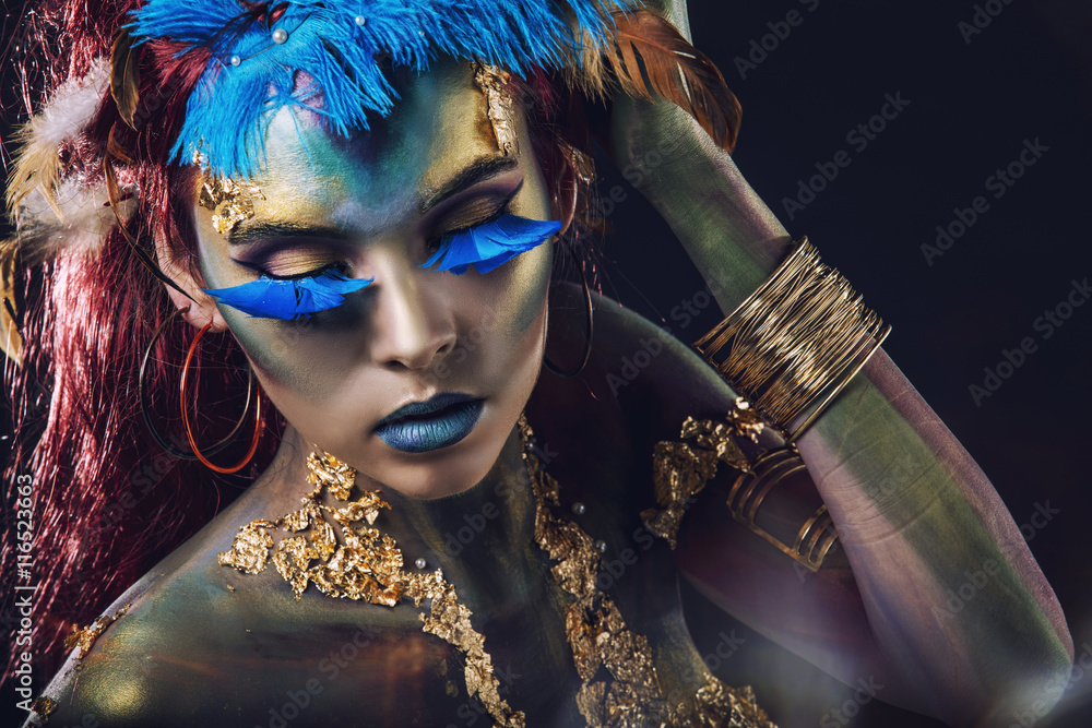 Fototapeta premium Beautiful young girl with body art in an fantasy style