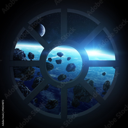 Fototapeta Naklejka Na Ścianę i Meble -  View of planet Earth from a spaceship cabin