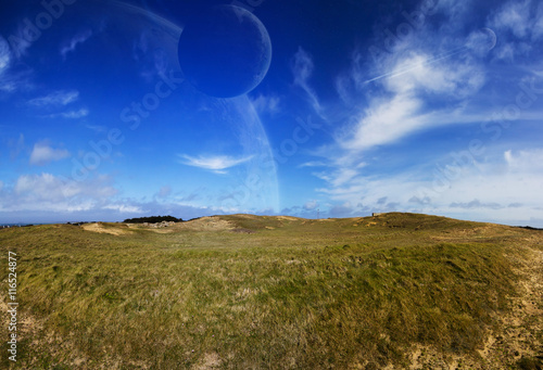 Fototapeta Naklejka Na Ścianę i Meble -  View of distant planet system from landscape