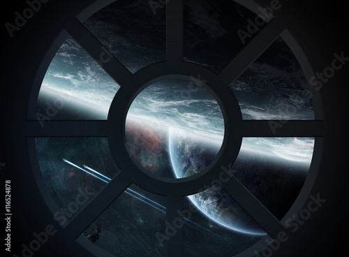 Fototapeta Naklejka Na Ścianę i Meble -  View of outer space from a spaceship cabin