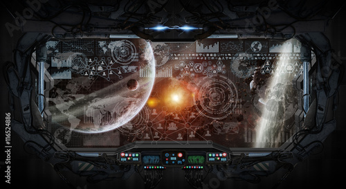 Fototapeta Naklejka Na Ścianę i Meble -  Window view of space and planets from a space station