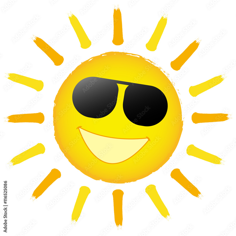Lachende Sonne mit cooler Sonnenbrille Stock-Vektorgrafik | Adobe Stock
