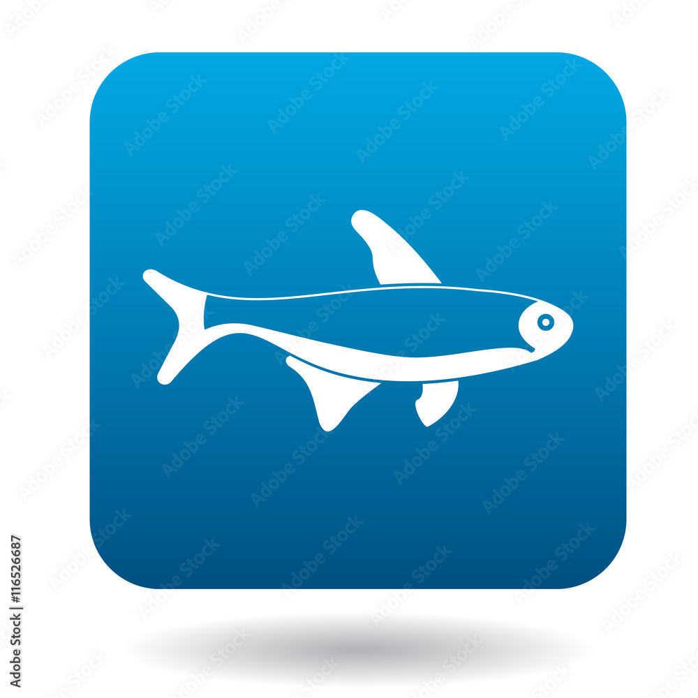 Trout fish icon in simple style in blue square. Animals symbol Trout fish icon in simple style in blue square. Animals symbol