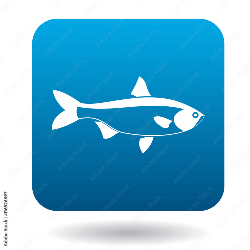 Salmon fish icon in simple style in blue square. Animals symbol Salmon fish icon in simple style in blue square. Animals symbol