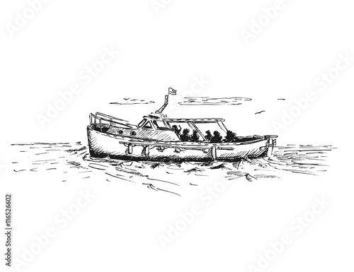 Ink sketch of passenger boat. Vector illustration