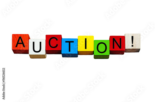 Auction sign or banner, for sales, business & PR, isolated.