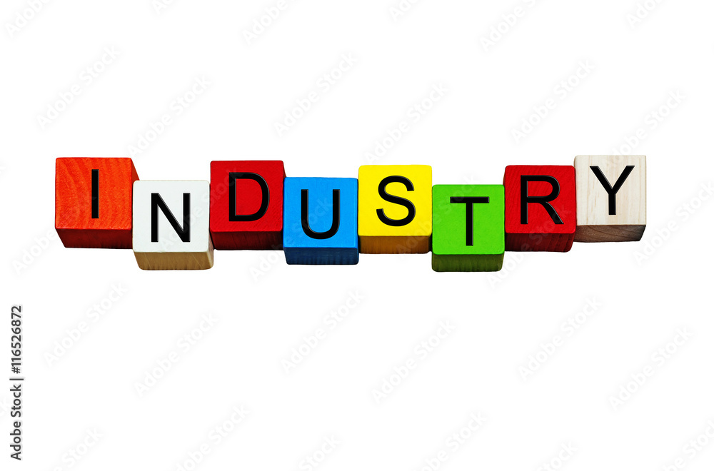 Industry sign, banner for industrial concepts & issues. Isolated.