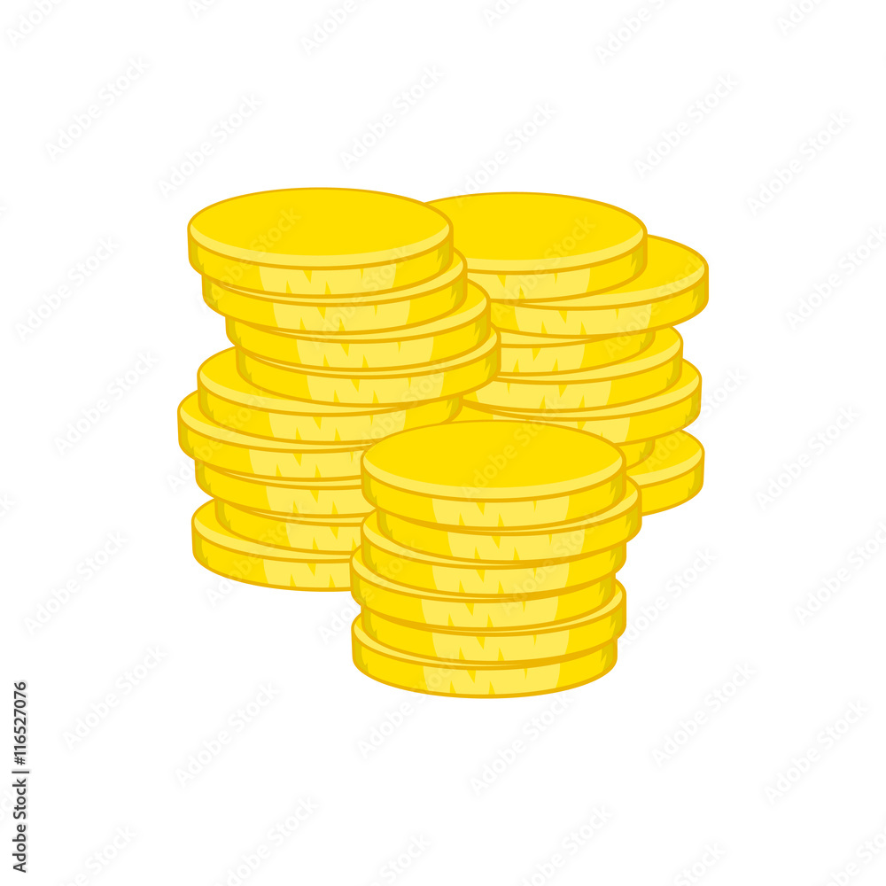 Gold coins icon in cartoon style isolated on white background. Money