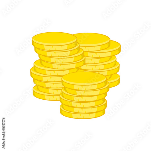 Gold coins icon in cartoon style isolated on white background. Money symbol