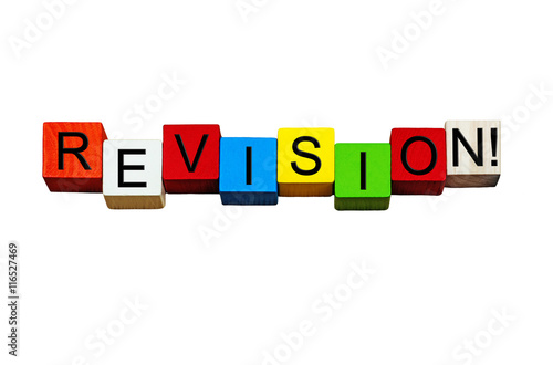 Revision sign for school homework, exams, teaching and education.